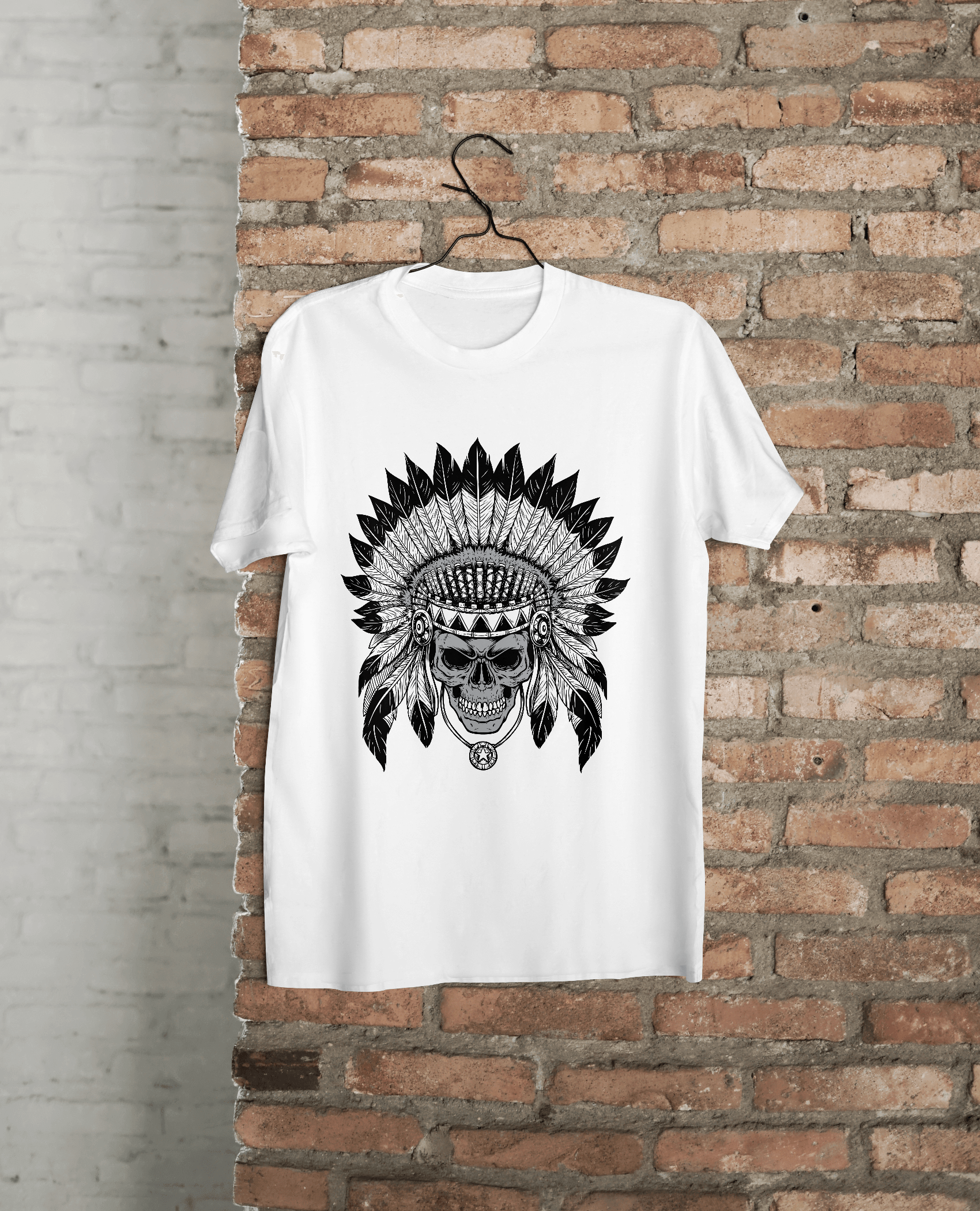 Skull Chief Head Vector Illustration Premium Round Neck T-Shirt