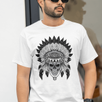 Skull Chief Head Vector Illustration Premium Round Neck T-Shirt
