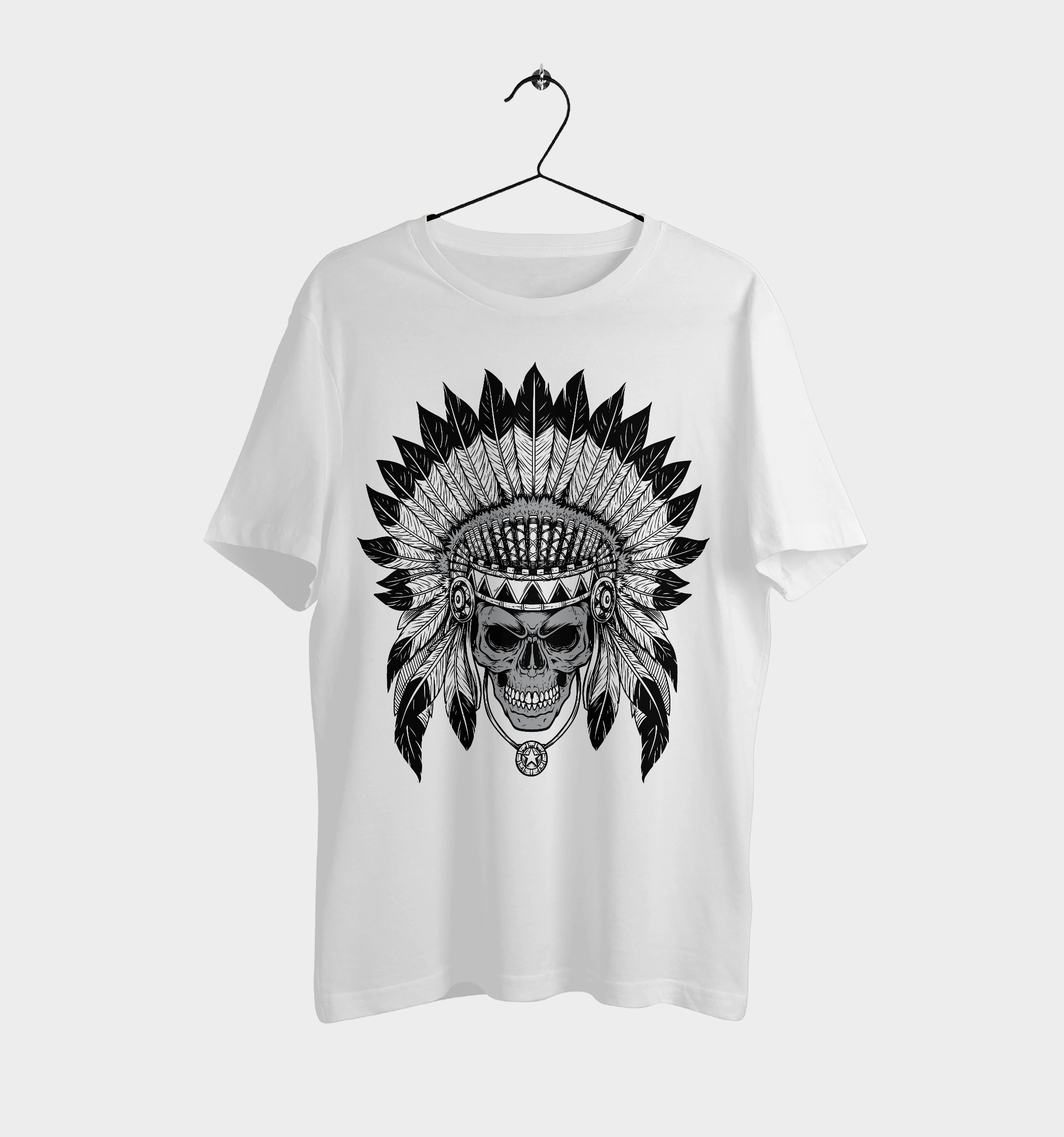 Skull Chief Head Vector Illustration Premium Round Neck T-Shirt