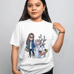 Teenage Girl with Imaginary Animals Premium Round Neck T-Shirt