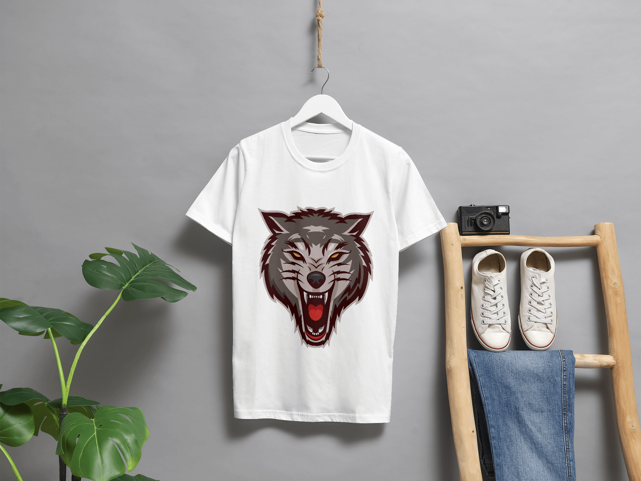 Wolf Head Mascot Premium Round Neck T-Shirt