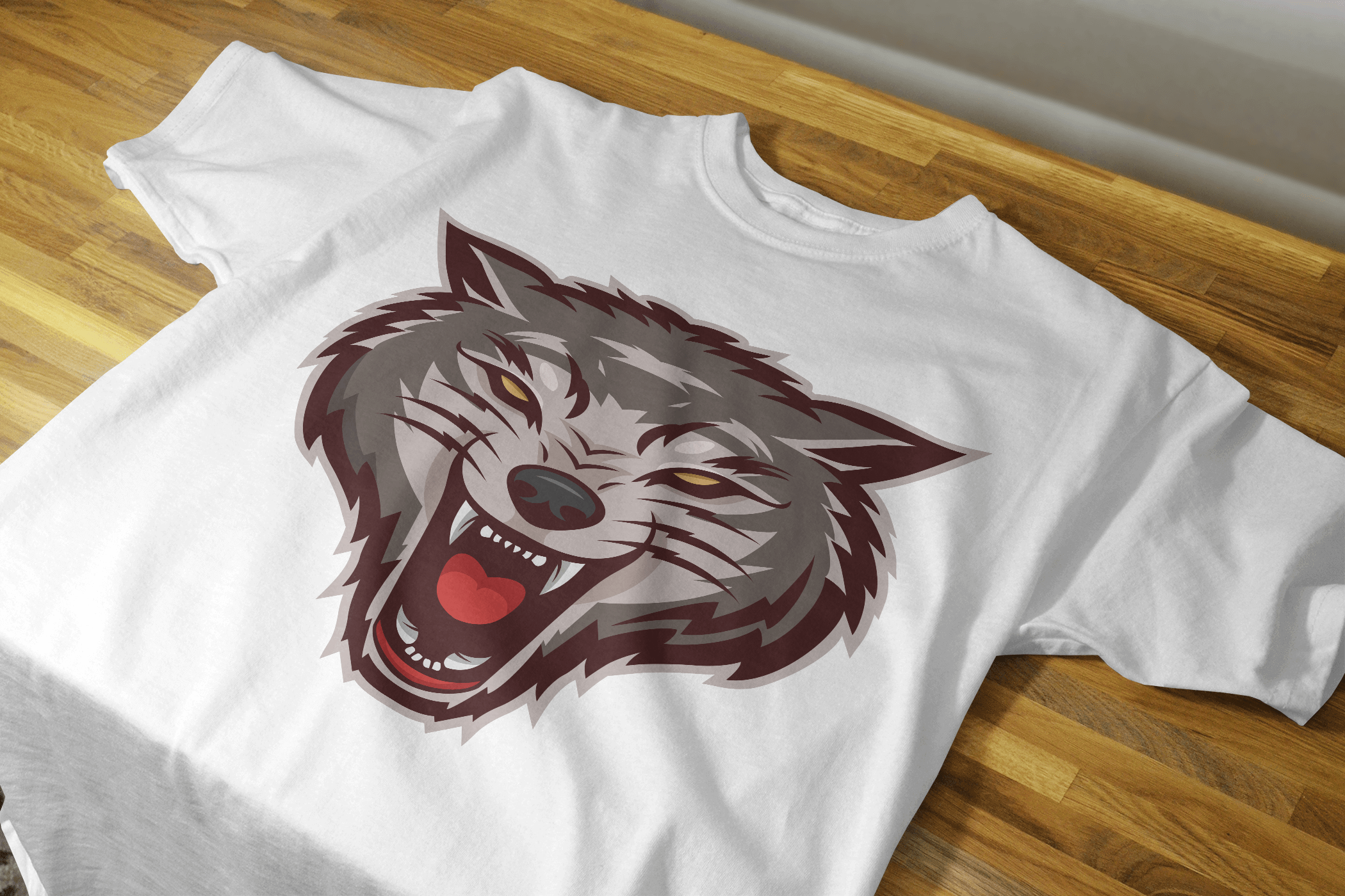 Wolf Head Mascot Premium Round Neck T-Shirt