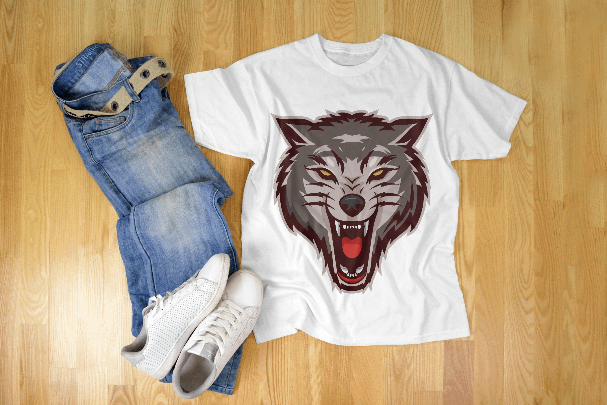 Wolf Head Mascot Premium Round Neck T-Shirt
