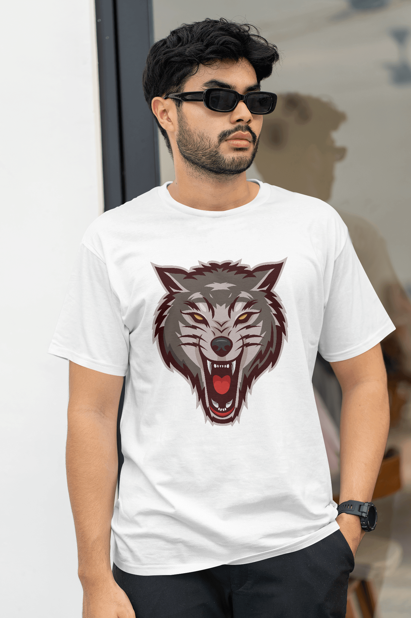 Wolf Head Mascot Premium Round Neck T-Shirt